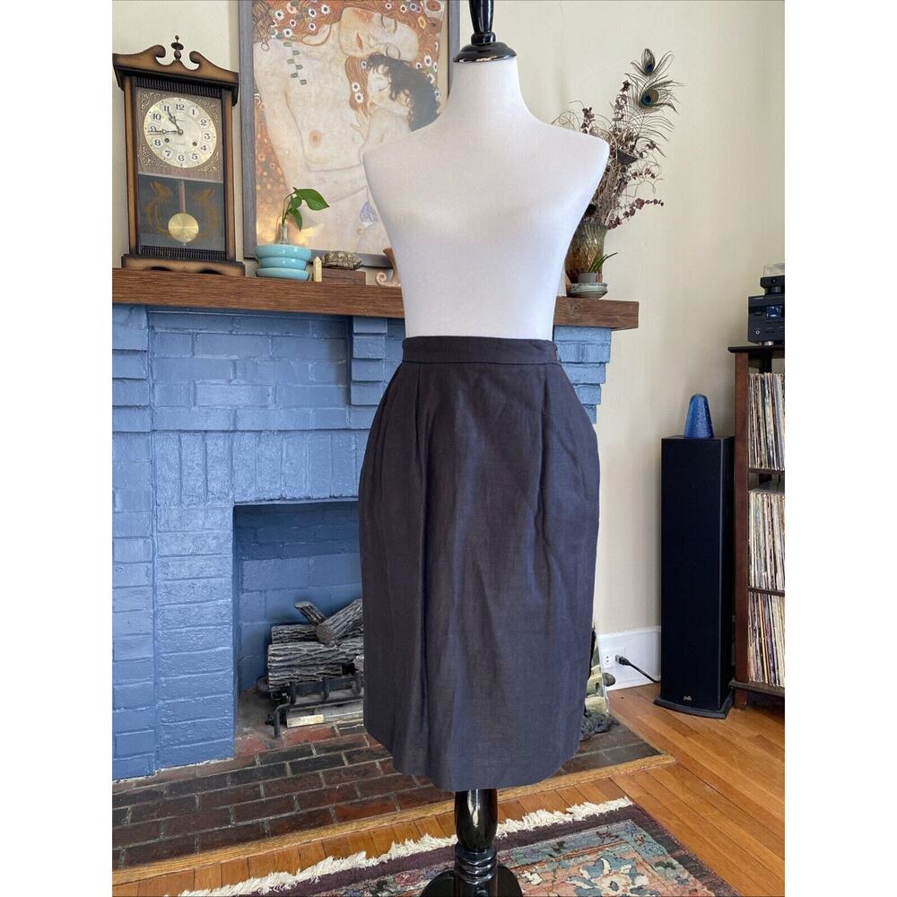 Charter Club Vintage 8 100% LINEN Pencil Skirt Straight Lined Pockets Pleat XS S